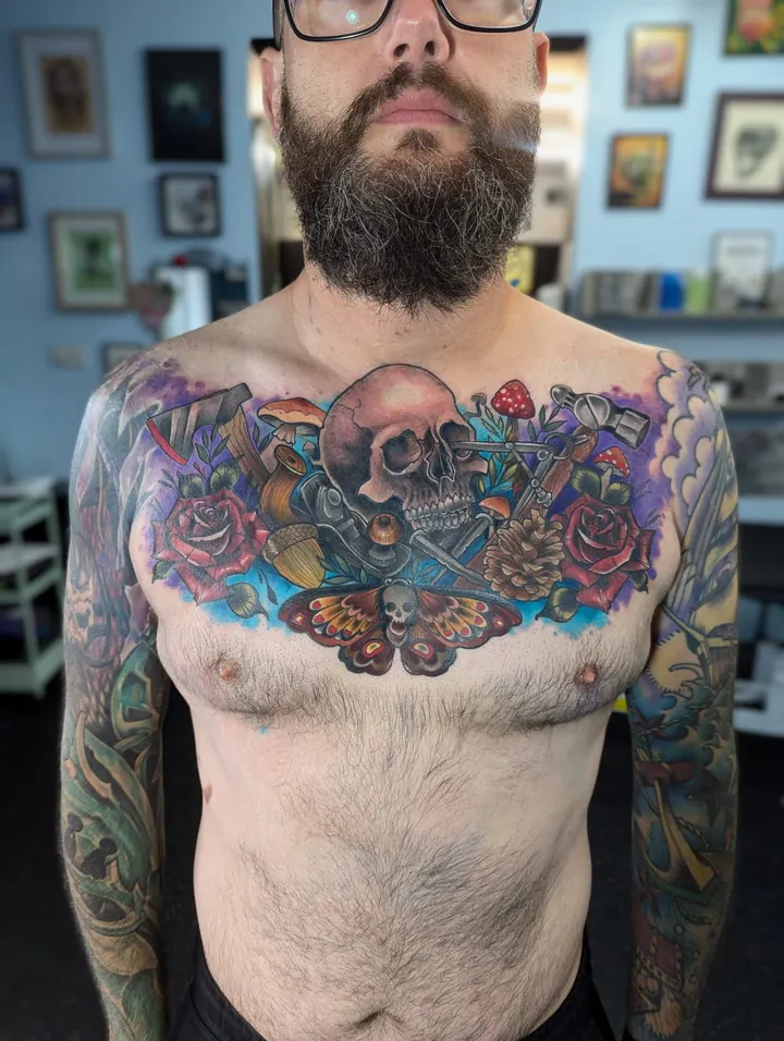 Neo-traditional Chest Piece by Lauren Delarge – tattoo, Walsall